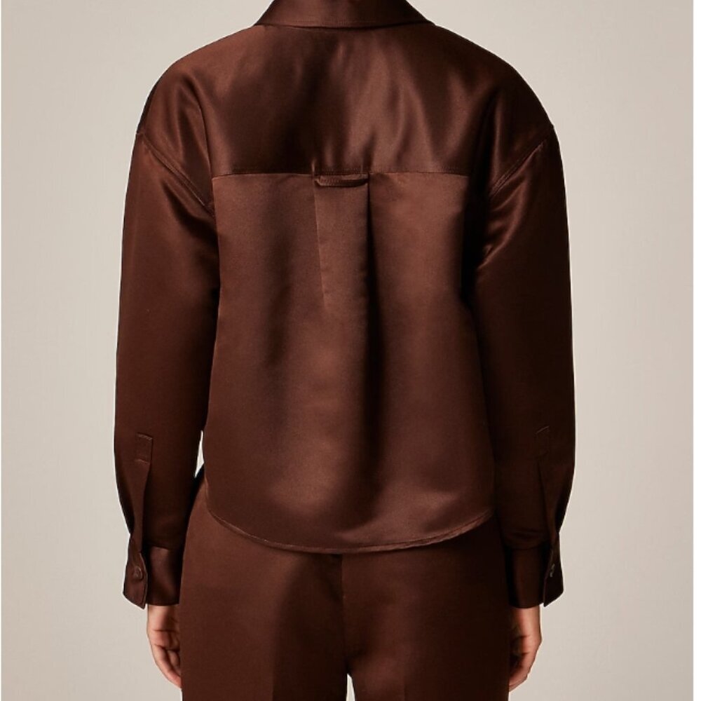 J.Crew Étienne Cropped Button‑Up Shirt in Duchesse Satin – French Press – Size S - Picture 4 of 5